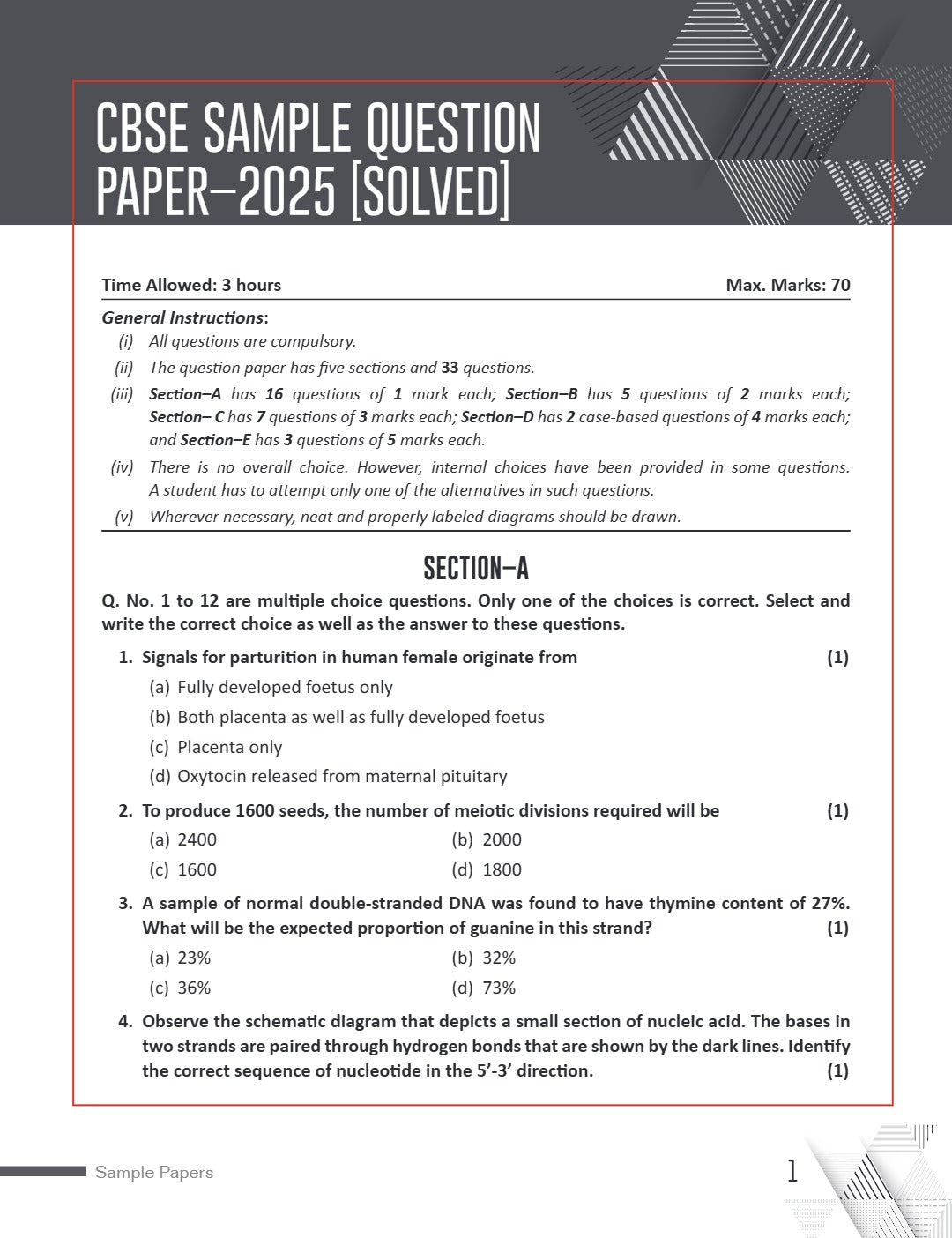 Xamidea Class 12 Biology Sample Papers for 2025 Board Exams | 15 Latest Papers Based on CBSE Sample Paper issued on Sept 2024