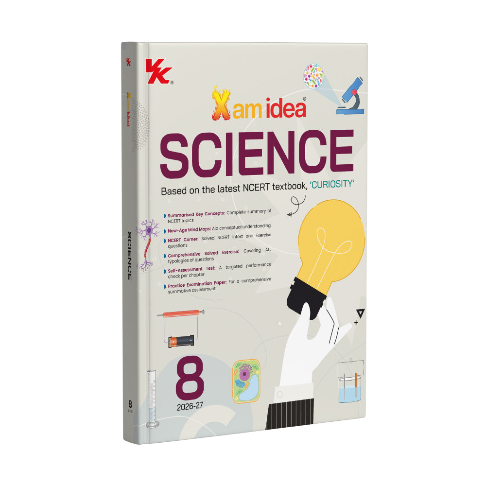 Xam Idea Science Class 8 – (CBSE 2026-27) | Based on latest NCERT ‘Curiosity’ | Mind Maps | Solved NCERT | Competency-Based MCQs, Assertion-Reason, Case/Picture/Activity Questions | VSA, SA, LA | Self-Assessment | Practice Paper