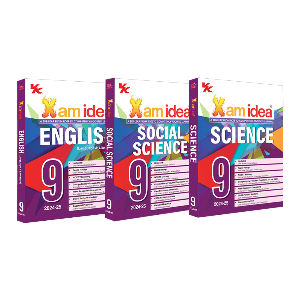Xam idea Bundle Set of 3 (Science, Social Science, & English) Class 9 Book | CBSE | Chapterwise Question Bank | Based on Revised CBSE Syllabus | NCERT Questions Include | 2024-25 Exam