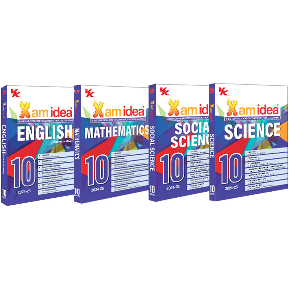 Xam idea Bundle Set of 4 (Science, Social Science, Mathematics & English Comm.) Class 10 Book | CBSE | Chapterwise Question Bank | Based on Revised CBSE Syllabus | NCERT Questions Include | 2023-24 Exam