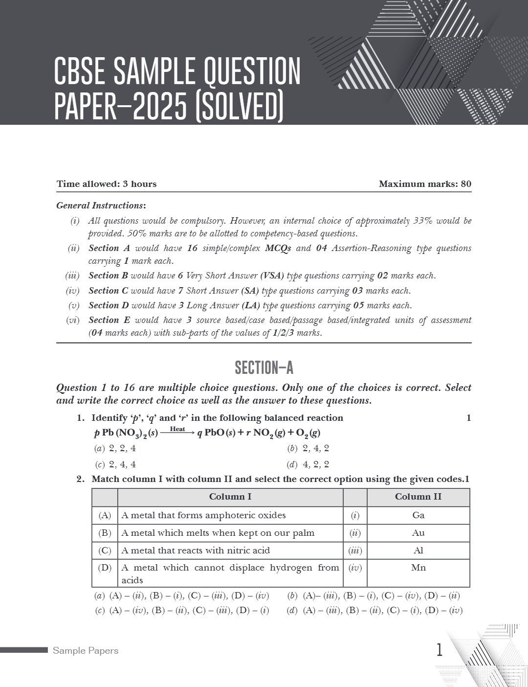 Xamidea Class 10 Science Sample Papers for 2025 Board Exams | 15 Latest Papers Based on CBSE Sample Paper issued on Sept 2024